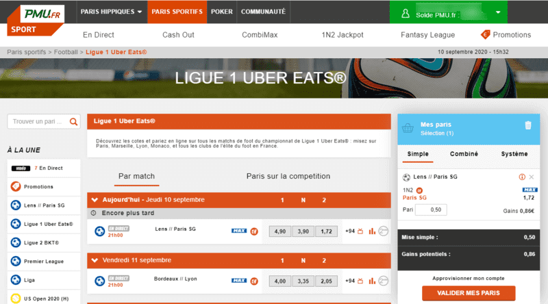 PMU Sport : miser sur un match de foot.