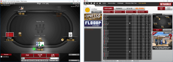 Exemple d'une salle de poker online (table et lobby de Winamax).