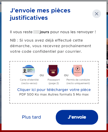 Rappel pour l'envoi des justificatifs.