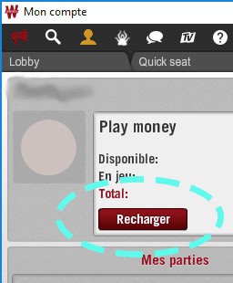 Bouton pour recharger votre compte Winamax en argent fictif.