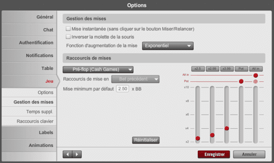 Réglages des mises automatiques au poker avec le logiciel de Winamax.