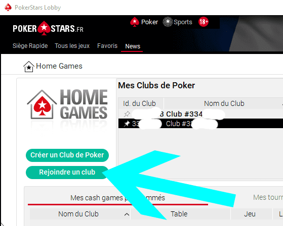 Remplir les champs afin de rejoindre un club de poker Home Games PokerStars.