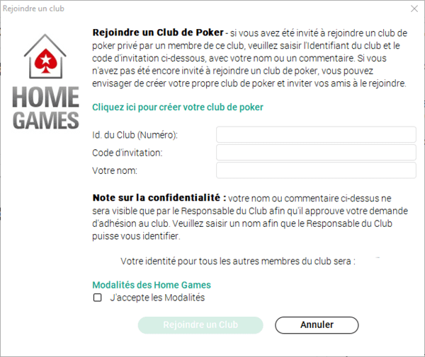 Rejoindre un club Home Games sur PokerStars.