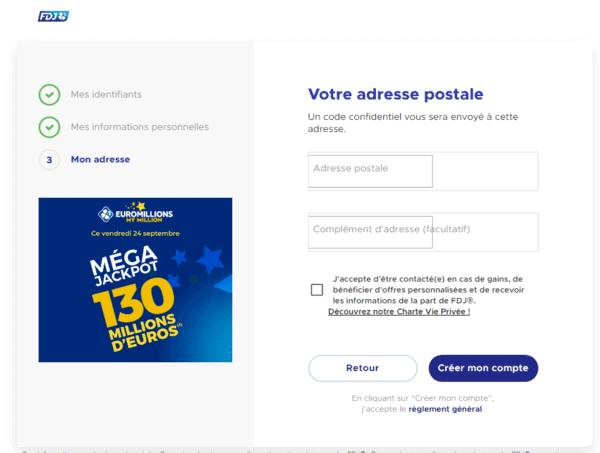 S'inscrire à FDJ : page 3 du formulaire d'inscription.