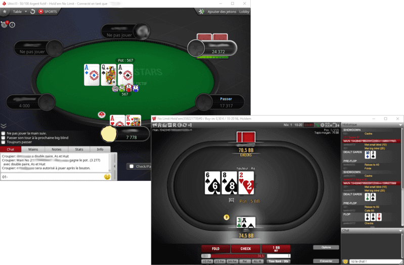 Site de poker : exemple de tables.