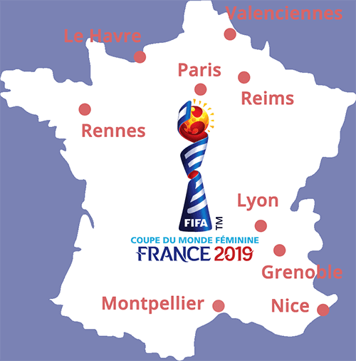 Les villes et les stades de la Coupe de France feminine 2019.