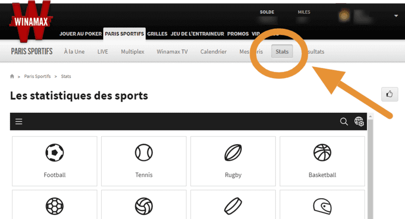 Statistiques sur le site internet de Winamax.