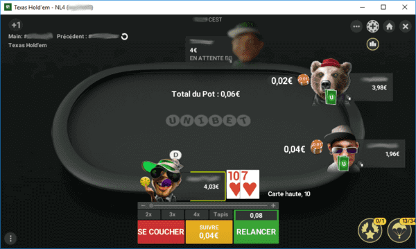 Table Unibet poker.