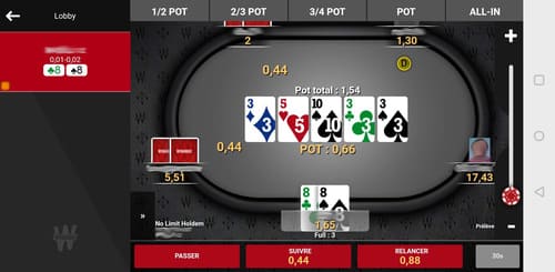 Table Winamax poker sur Android.