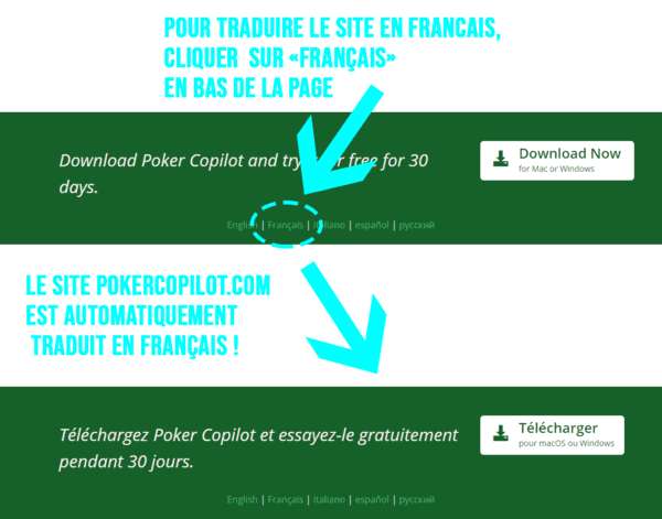 Lien permettant de traduire le site internet de pokercopilot.com en francais