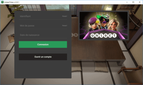 Fenêtre de connexion au compte joueur.