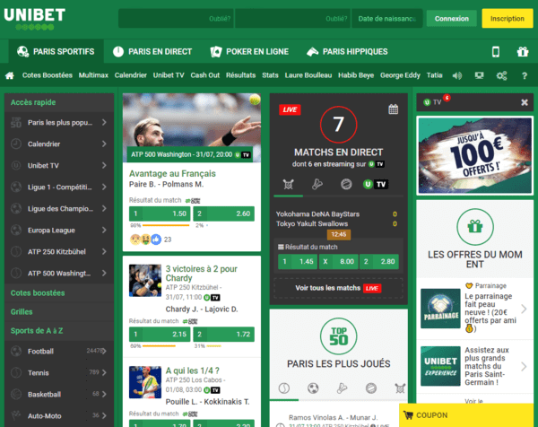 Unibet sport : capture d'écran du site internet.