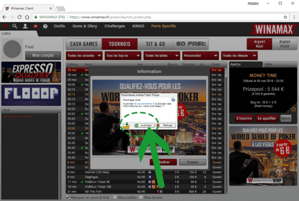 Le client Winamax marche avec Flash.