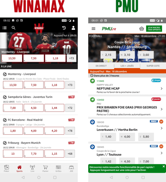 Winamax ou PMU (comparatif des applications mobile).