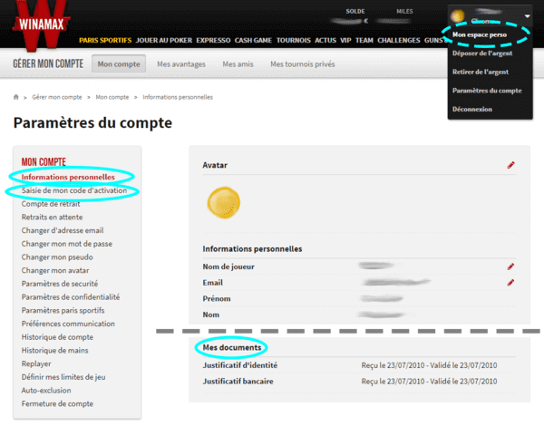 Winamax poker (compte joueur).