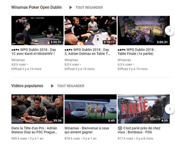 Winamax sur YouTube (accueil).